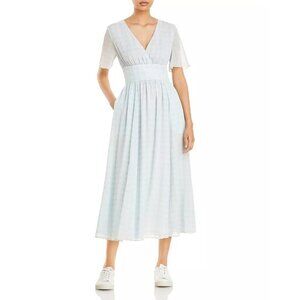 Emporio Armani Check Print Chiffon Dress US Size 2 Midi Length Blue